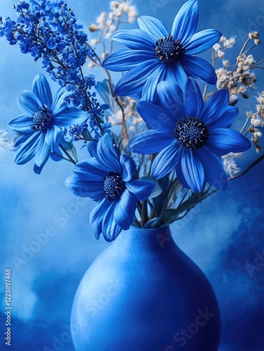 Blue Vase with Blue Flowers