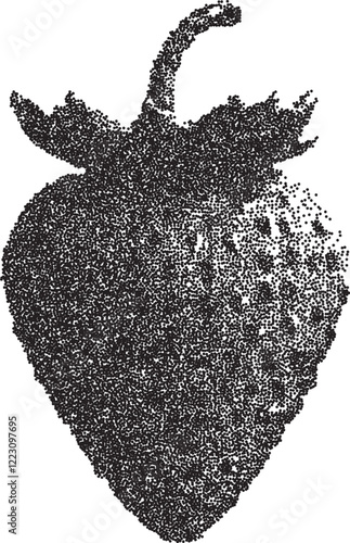 Strawberry vintage y2k stipple art, fruit halftone stipple brutalist retro vector png with transparent background, berry 2000s aesthetic photocopy effect tattoo