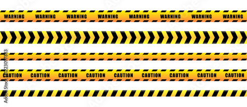 caution warning tape set: designed for industrial safety, roadwork, construction, and hazard zones. Vector illustration