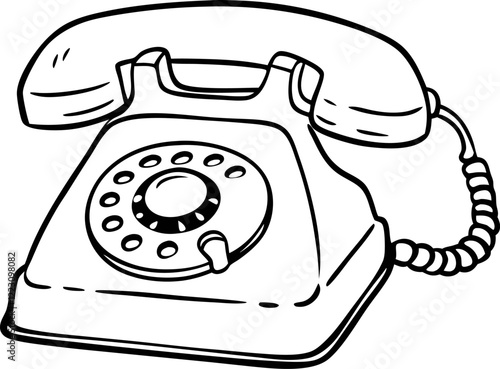 Retro Rotary Dial Telephone Illustration Vintage Line Art Design