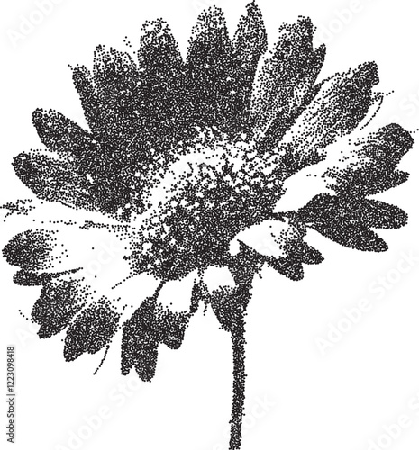 Flower vintage y2k stipple art, bloom halftone stipple brutalist retro vector png with transparent background, petal 2000s aesthetic photocopy effect tattoo