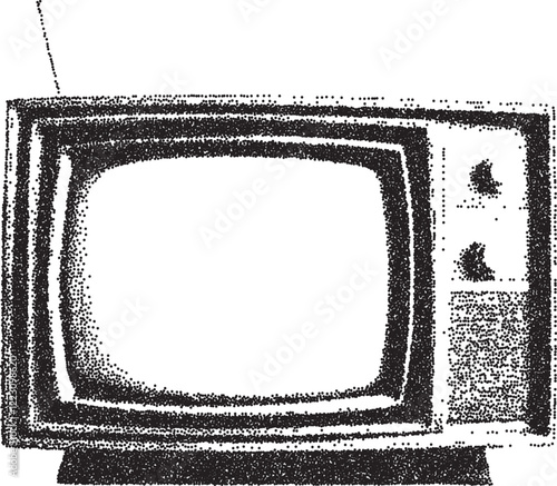 Tv vintage y2k stipple art, screen halftone stipple brutalist retro vector png with transparent background, classic 2000s aesthetic photocopy effect tattoo