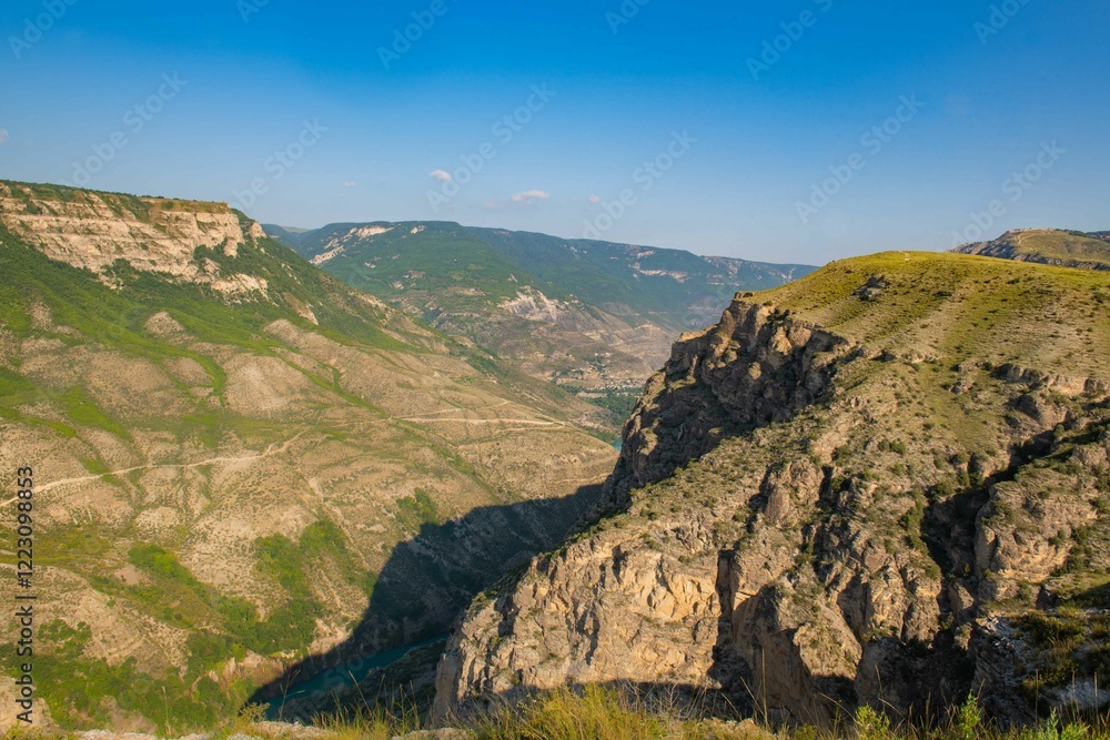 Naklejka premium gorgeous view from the height of the mountains to the Sulak Canyon