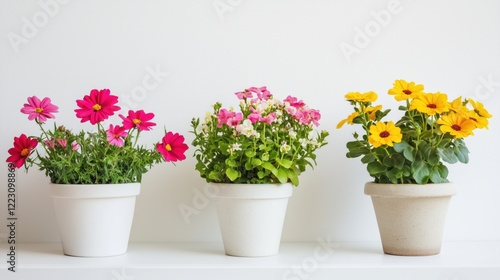 Wallpaper Mural A collection of vibrant fresh flower plants in simple, minimalist pots set against a clean white background, highlighting the vivid colors and natural beauty. Torontodigital.ca