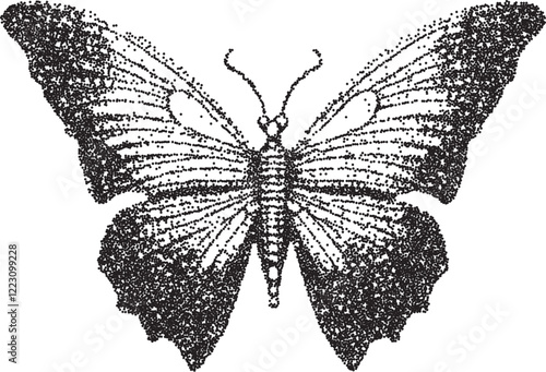 Butterfly vintage y2k stipple art, insect halftone stipple brutalist retro vector png with transparent background, dark 2000s aesthetic photocopy effect tattoo