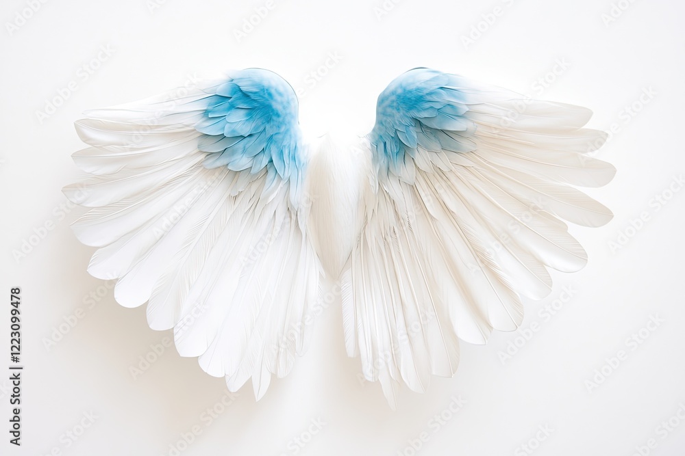 Fototapeta premium Elegant wings with soft white feathers and striking blue tips cr