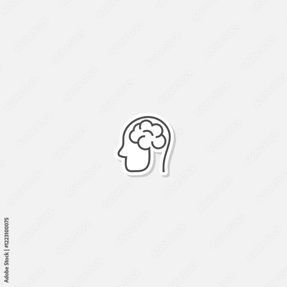 Human brain one line icon sticker isolated on gray background Human brain one line icon sticker isolated on gray background
