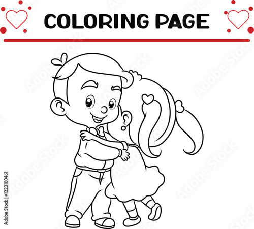 happy little girl is hugging boyfriend coloring page for kids