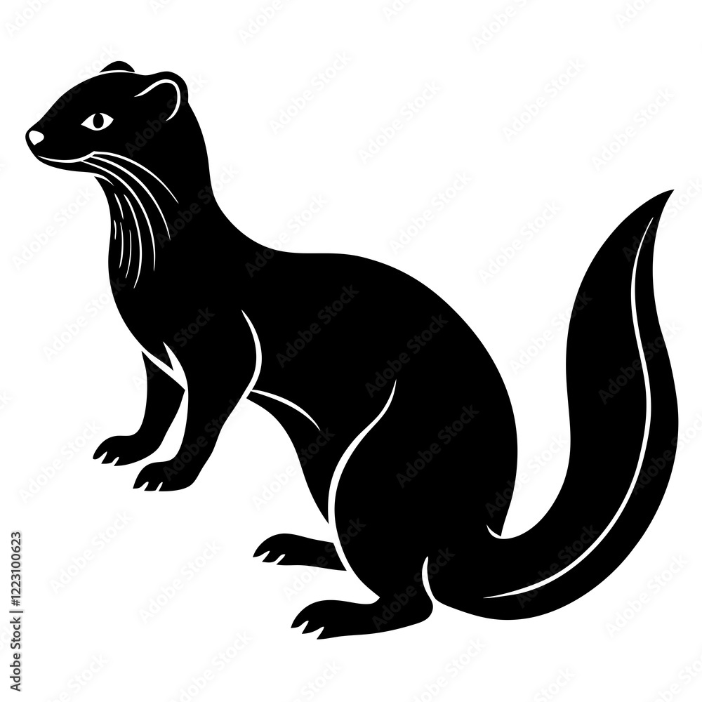 Obraz premium Cute Silhouette of a Weasel line art vector cartoon illustration