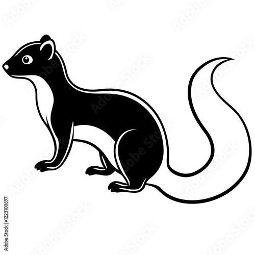 Cute Silhouette of a Weasel line art vector cartoon illustration