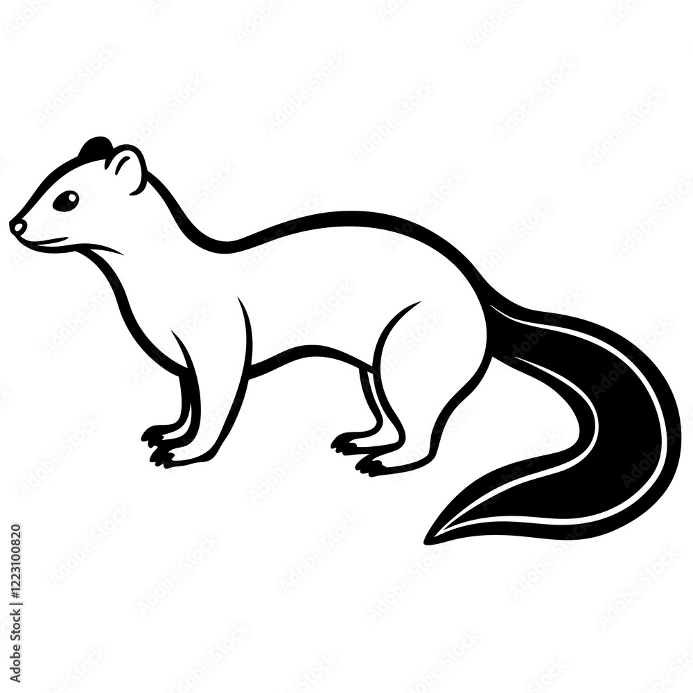 Fototapeta premium Cute Silhouette of a Weasel line art vector cartoon illustration