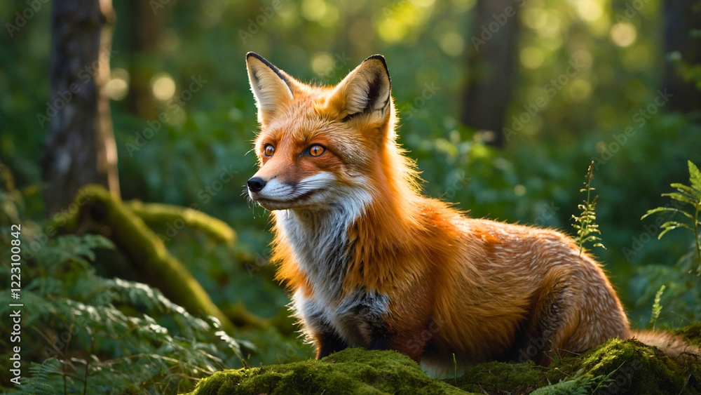 Obraz premium a red fox wandering the streets at sunset, searching for food