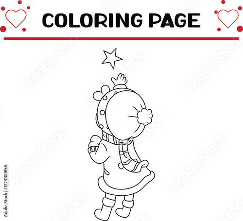 happy little child is trying catching star coloring page for kids