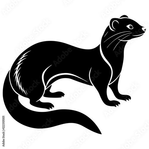 Cute Silhouette of a Weasel line art vector cartoon illustration