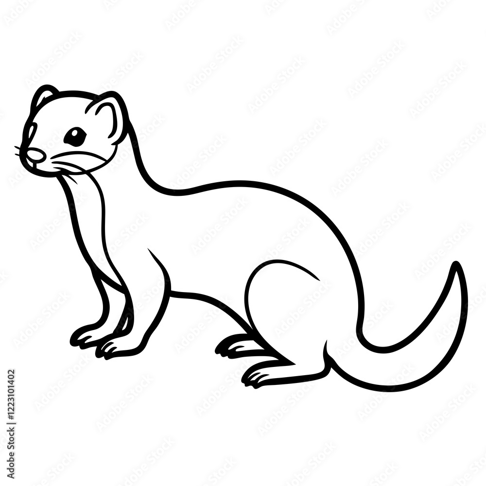 Fototapeta premium Cute Silhouette of a Weasel line art vector cartoon illustration
