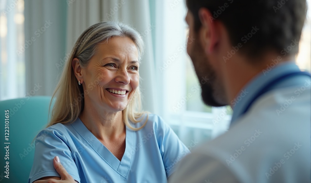 Obraz premium Doctor smiling at recovering patient