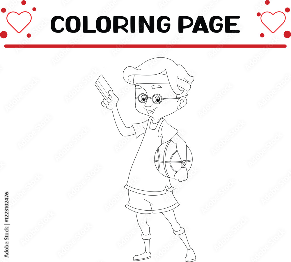 Fototapeta premium basketball player is holding debit card coloring page for kids