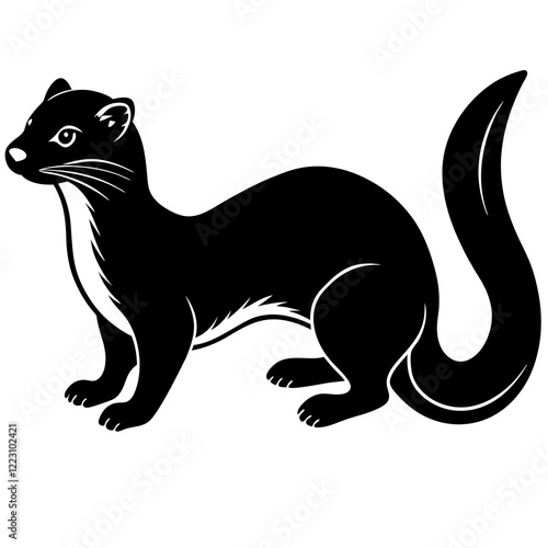 Cute Silhouette of a Weasel line art vector cartoon illustration