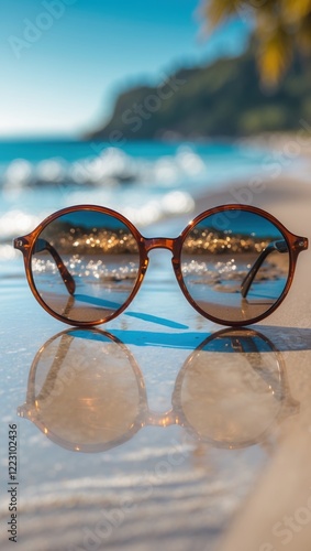 Wallpaper Mural Reflective Round Sunglasses on Tropical Beach Torontodigital.ca