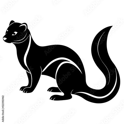 Cute Silhouette of a Weasel line art vector cartoon illustration