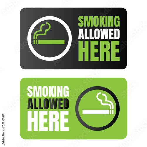 Permitted smoking room sign icon, Smoking area sign illustration, Designated smoking area symbol