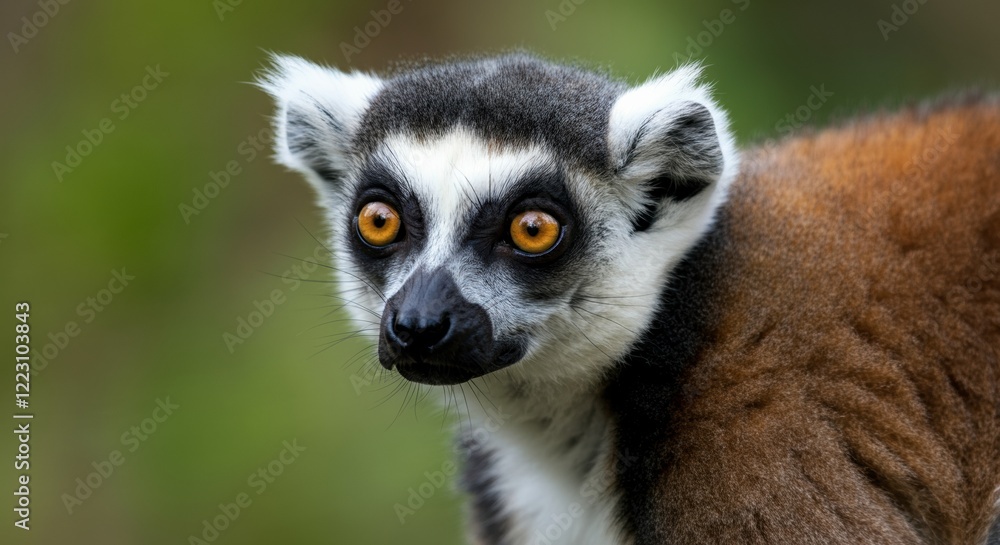 Obraz premium Close-up of a lemur with striking orange eyes and soft fur