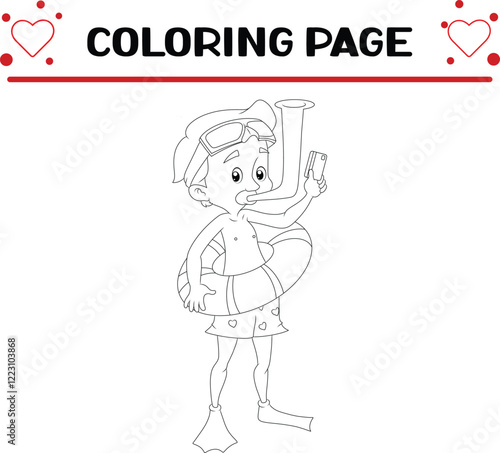 swimmer with swimming goggles is holding debit card coloring page for kids