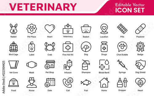 Veterinary Icon Set. A compassionate collection of icons designed for veterinary clinics and pet care services.