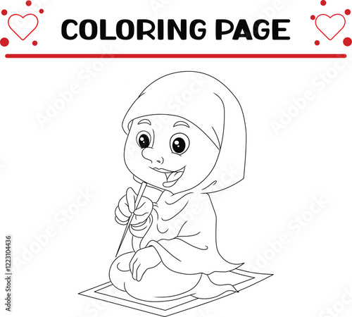 teacher is teaching how recite quran coloring page for kids