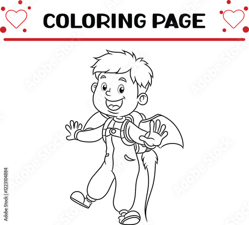 young man is flying with rocket coloring page for kids