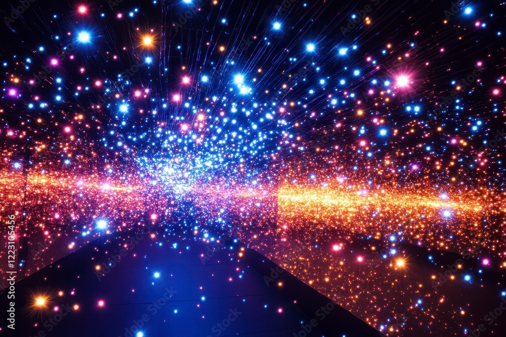 Vibrant Cosmic Explosion with Colorful Stars and Light Trails Vibrant Cosmic Explosion with Colorful Stars and Light Trails