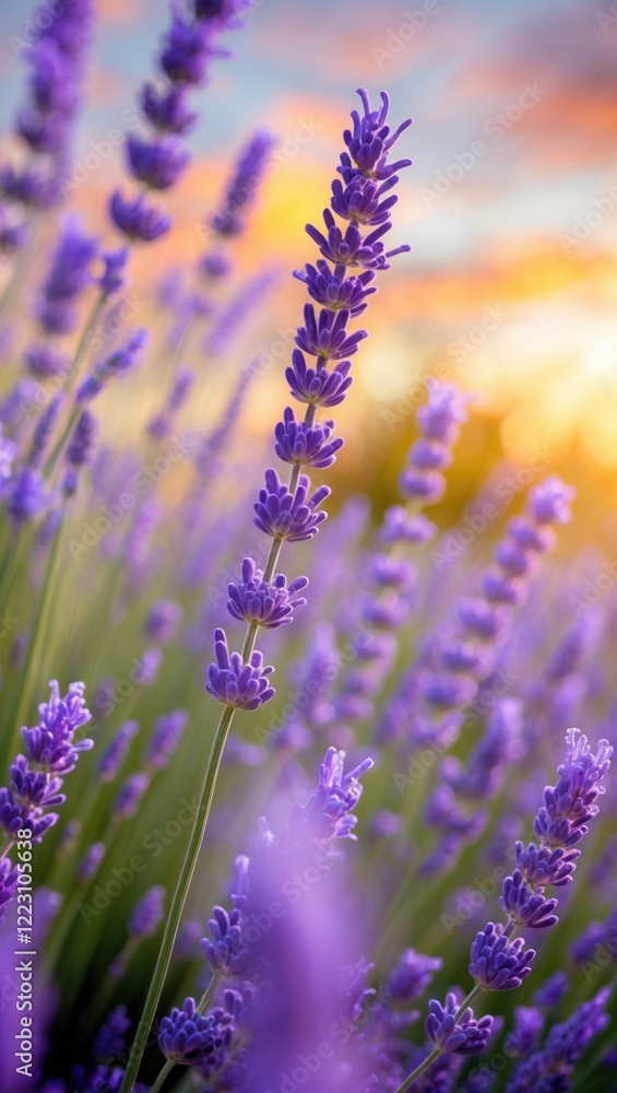 Naklejka premium Serene Lavender Fields at Sunset