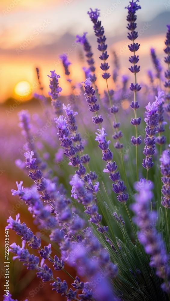 Fototapeta premium Lavender Flowers in Full Bloom at Sunset