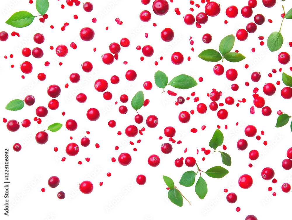 Isolated Falling Cranberries and Leaves Isolated Falling Cranberries and Leaves