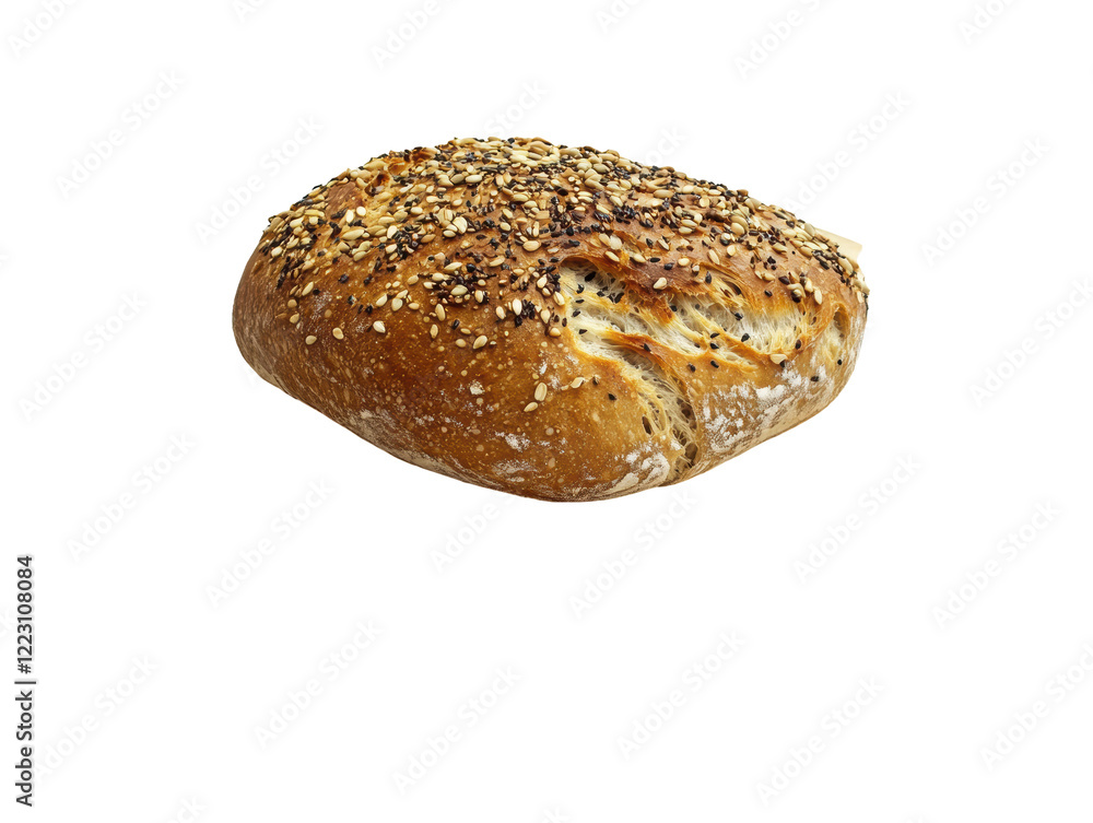 Isolated Single Bread Roll with Seeds Isolated Single Bread Roll with Seeds