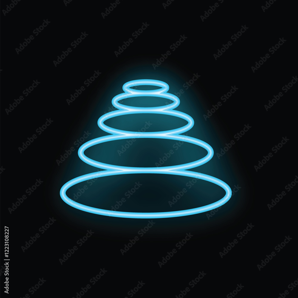 Glowing blue neon sign of stacked stones is representing the concept of balance and harmony Glowing blue neon sign of stacked stones is representing the concept of balance and harmony