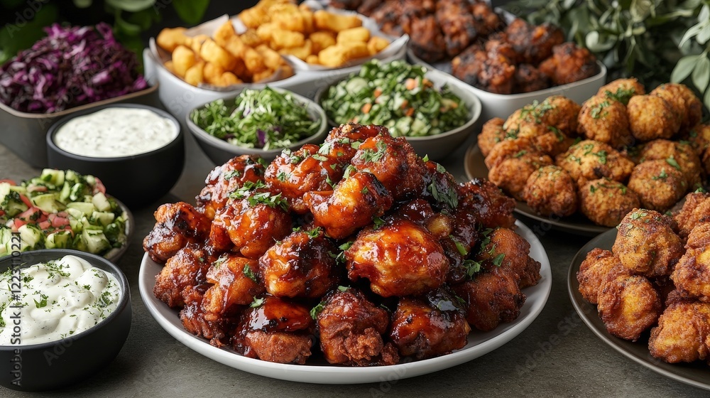 A vibrant spread of various appetizers and dishes, perfect for sharing at gatherings. A vibrant spread of various appetizers and dishes, perfect for sharing at gatherings.