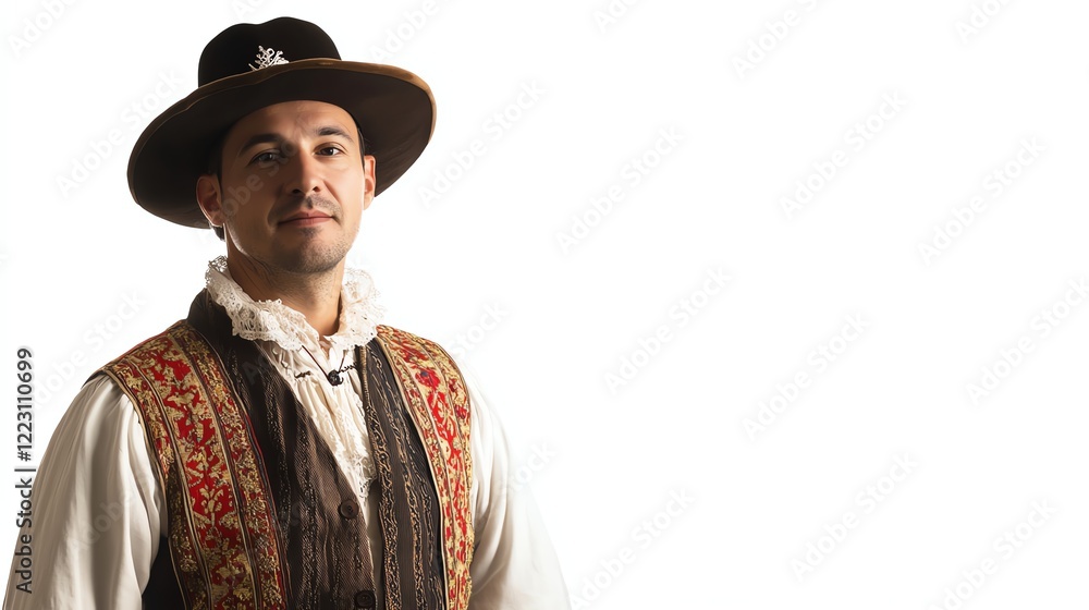 Man in traditional costume with hat, white isolated background. Man in traditional costume with hat, white isolated background.