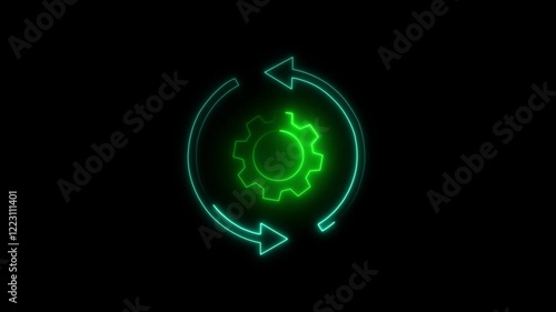 Wallpaper Mural  Moving Neon Gears and Arrows Animation – Glowing Recycling Icon on Black Background green color  Torontodigital.ca