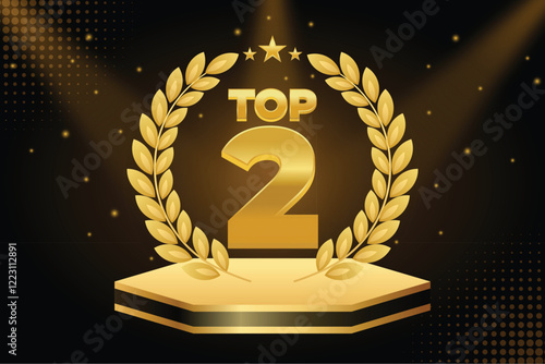 Luxury Golden Podium with Laurel Wreath and Top 2 Ranking