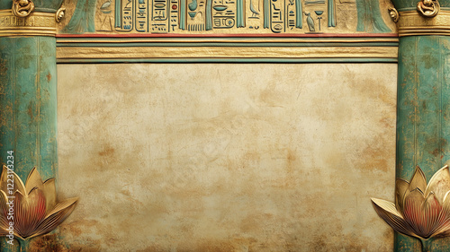 Ancient Egypt concept background with empty copy space. Antique Egyptian horizontal banner. Digital painting in photo style. AI artwork.