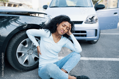 Injury of a young black woman after a crash car accident
