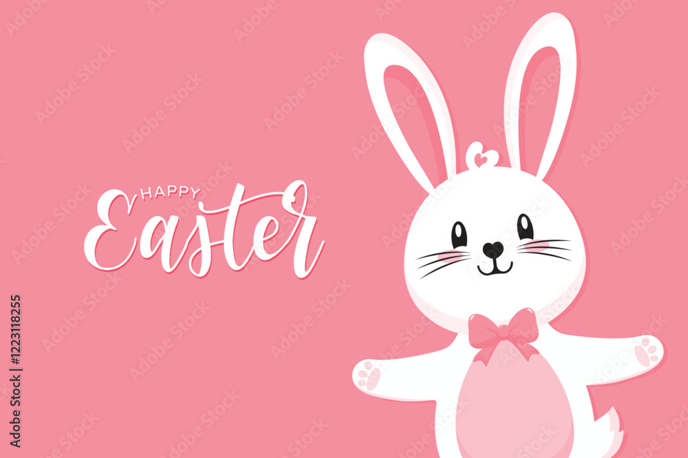 Happy Easter postcard in pink color with cute Easter Bunny flat vector illustration Happy Easter postcard in pink color with cute Easter Bunny flat vector illustration