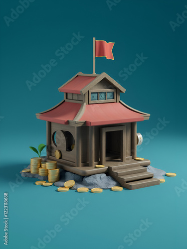 3D Rendering of money trap concept photo