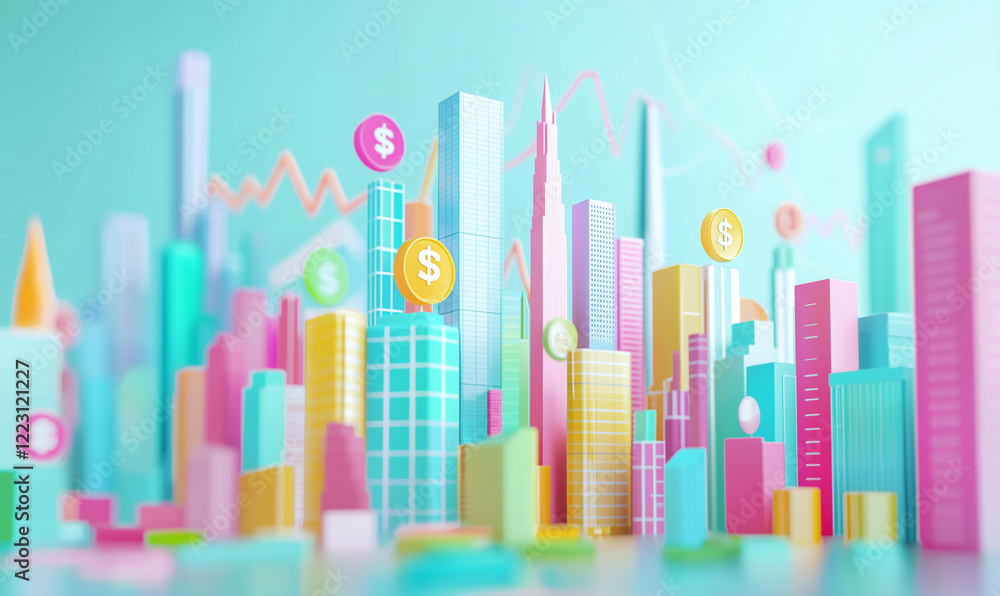 Vibrant cityscape growth visualization urban environment infographic style business concept digital art Vibrant cityscape growth visualization urban environment infographic style business concept digital art