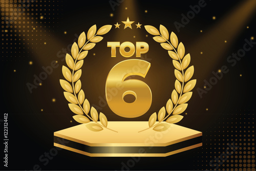 Luxury Golden Podium with Laurel Wreath and Top 6 Ranking