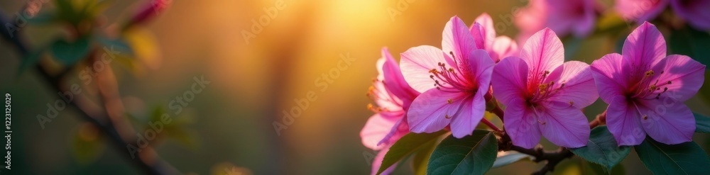 Purple rhododendron with warm sunlight and shadows, flowers, spring, nature Purple rhododendron with warm sunlight and shadows, flowers, spring, nature