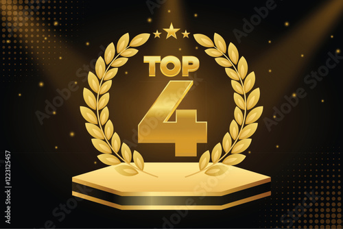 Luxury Golden Podium with Laurel Wreath and Top 4 Ranking