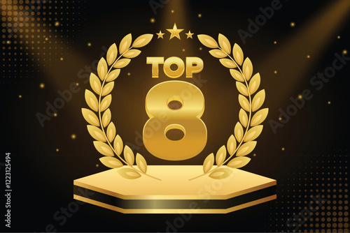 Luxury Golden Podium with Laurel Wreath and Top 8 Ranking
