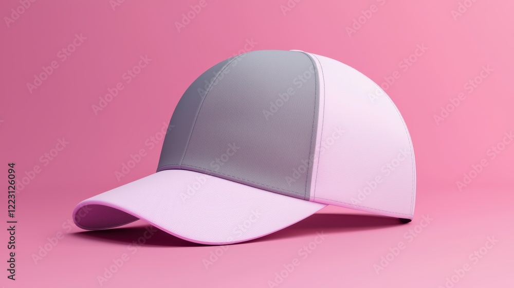 Fototapeta premium stylish pink and gray baseball cap made of soft microfiber fabric, placed on pastel pink background